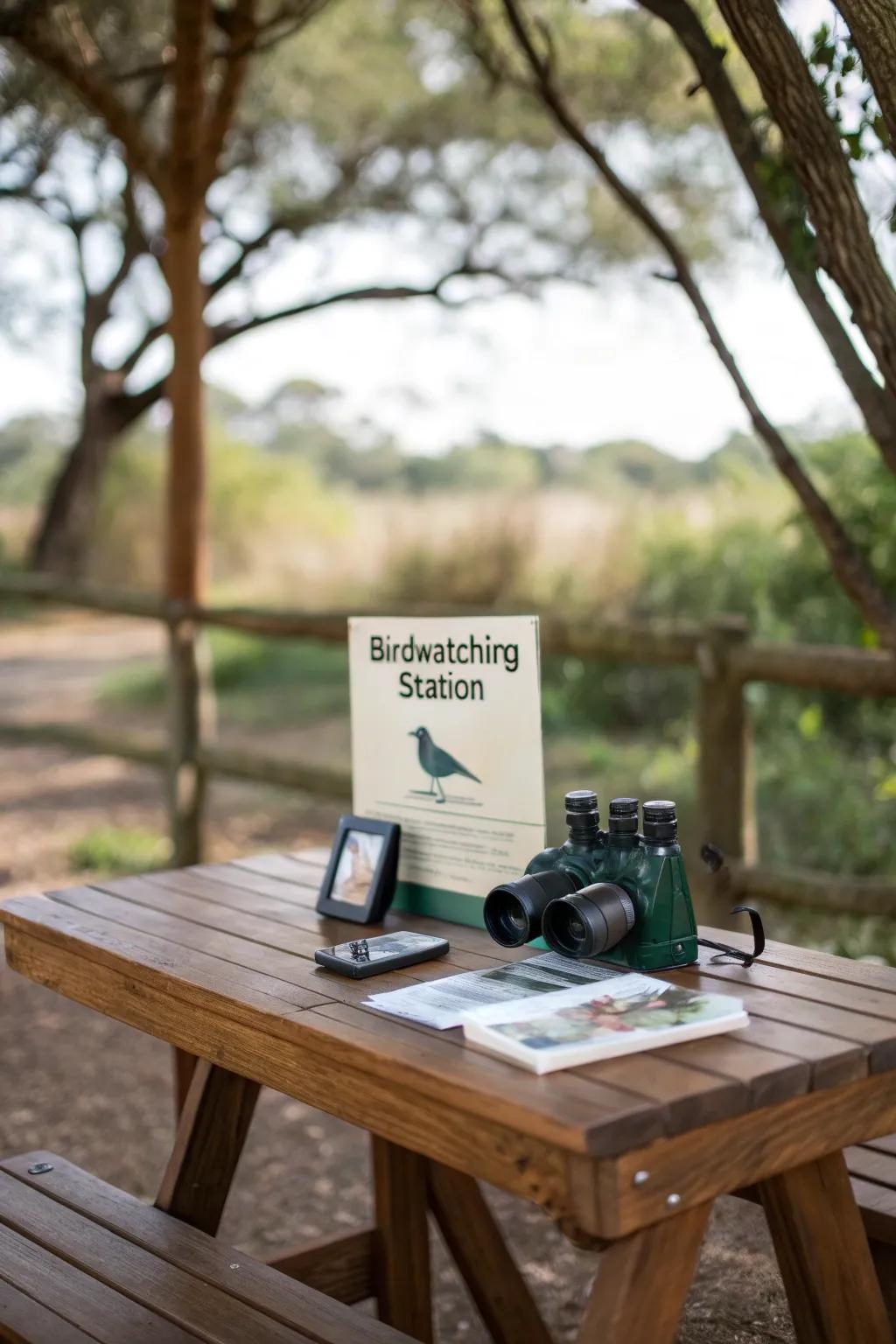 Interactive birdwatching station for curious guests.