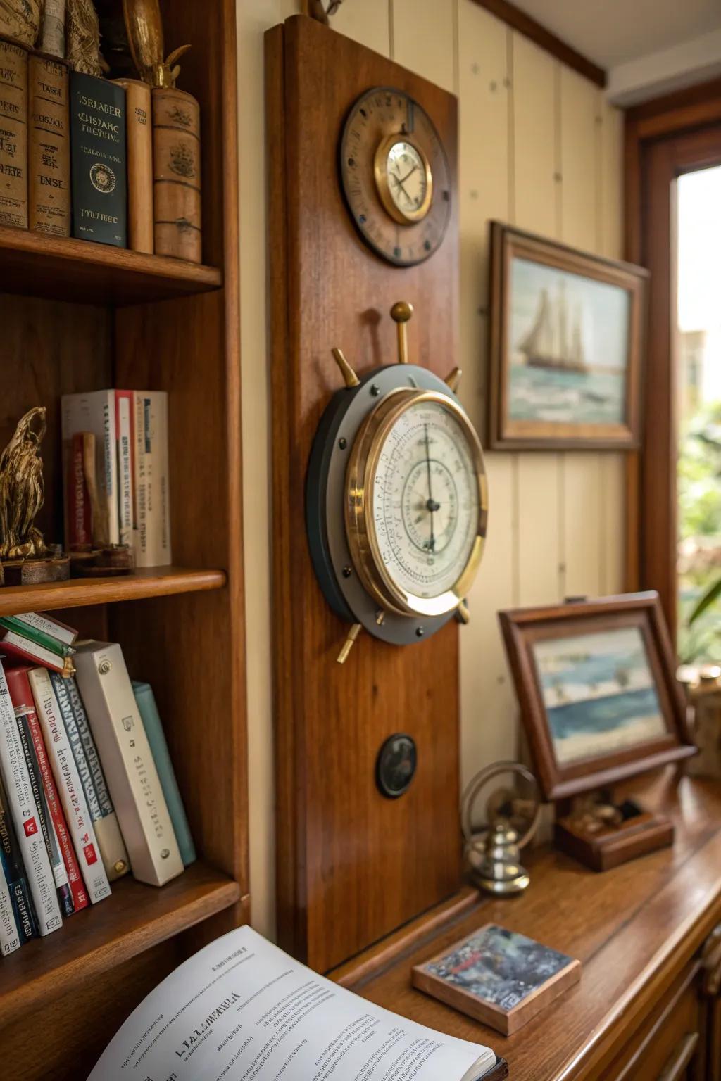 A nautical barometer adds both style and function to a space.