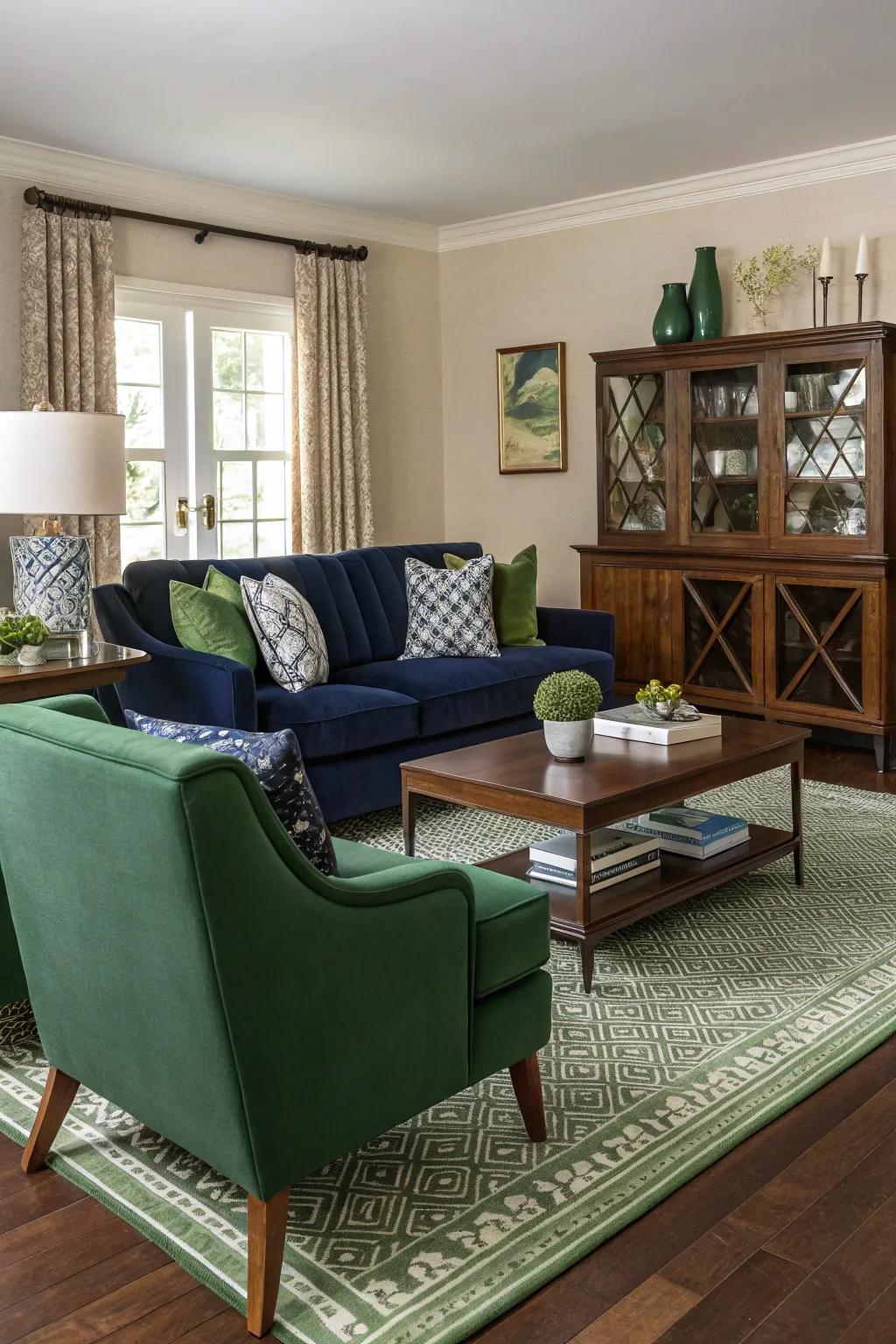 Mid-century modern furniture pairs well with bold color schemes.