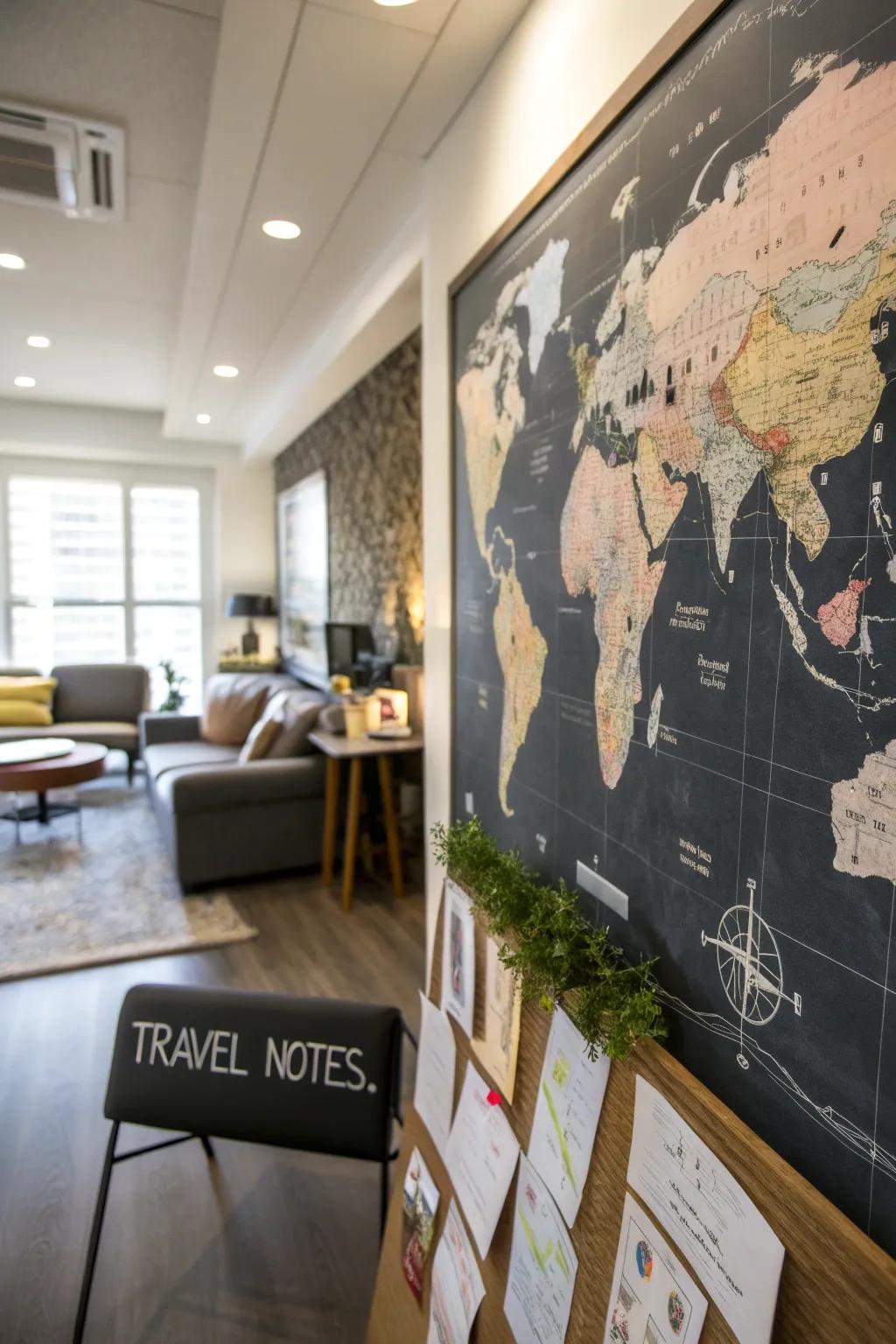 Travel the world from your office with a chalkboard map.