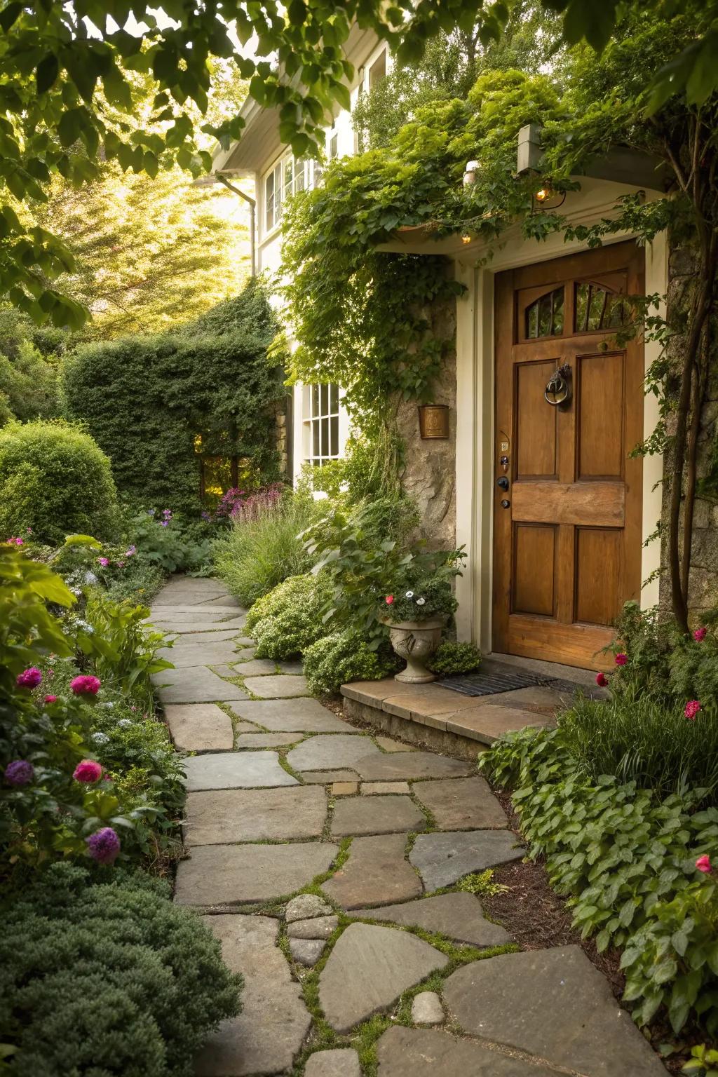 A well-designed pathway invites guests and adds structure to your entryway.