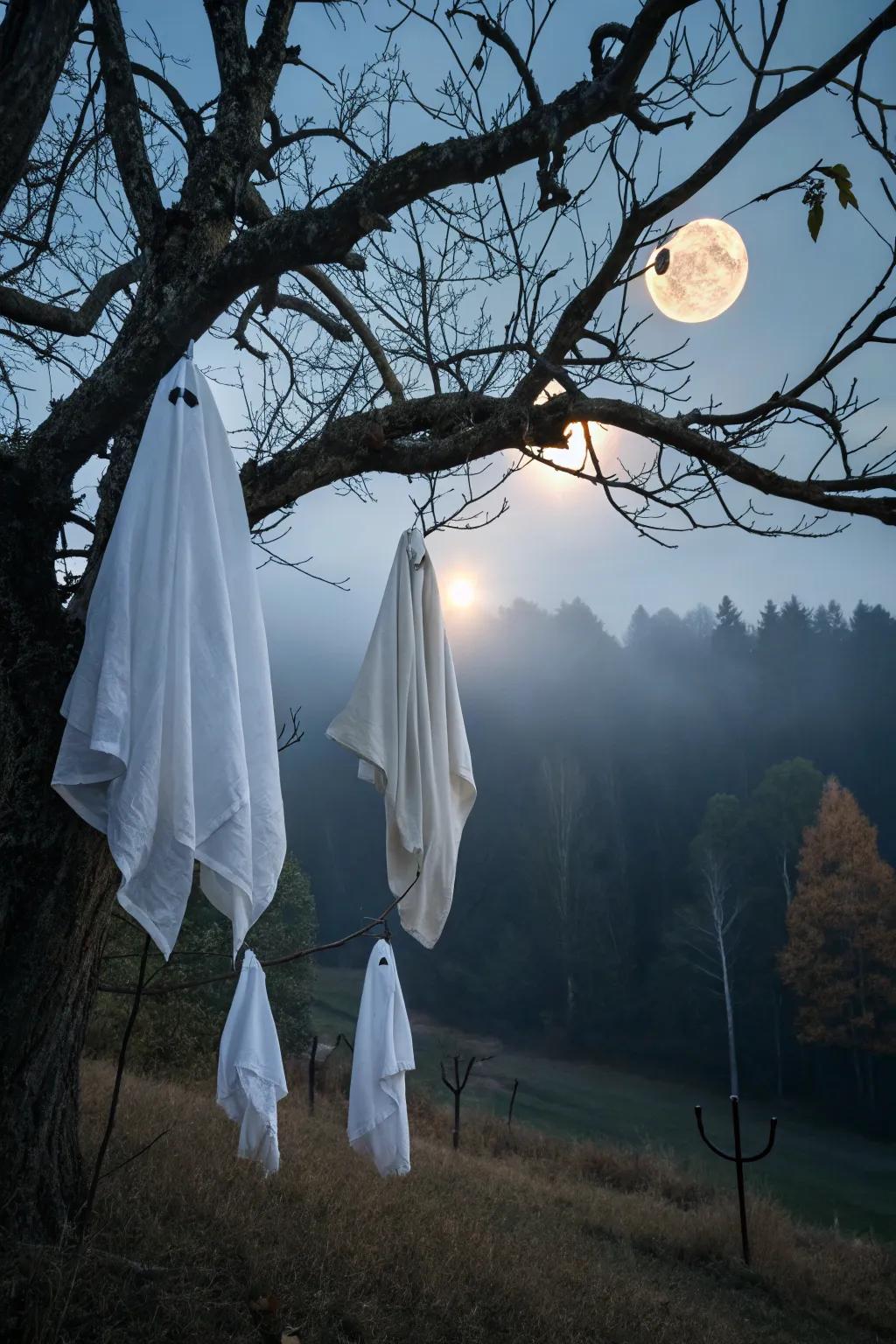 Ghostly figures floating in the night, adding to the Halloween magic.