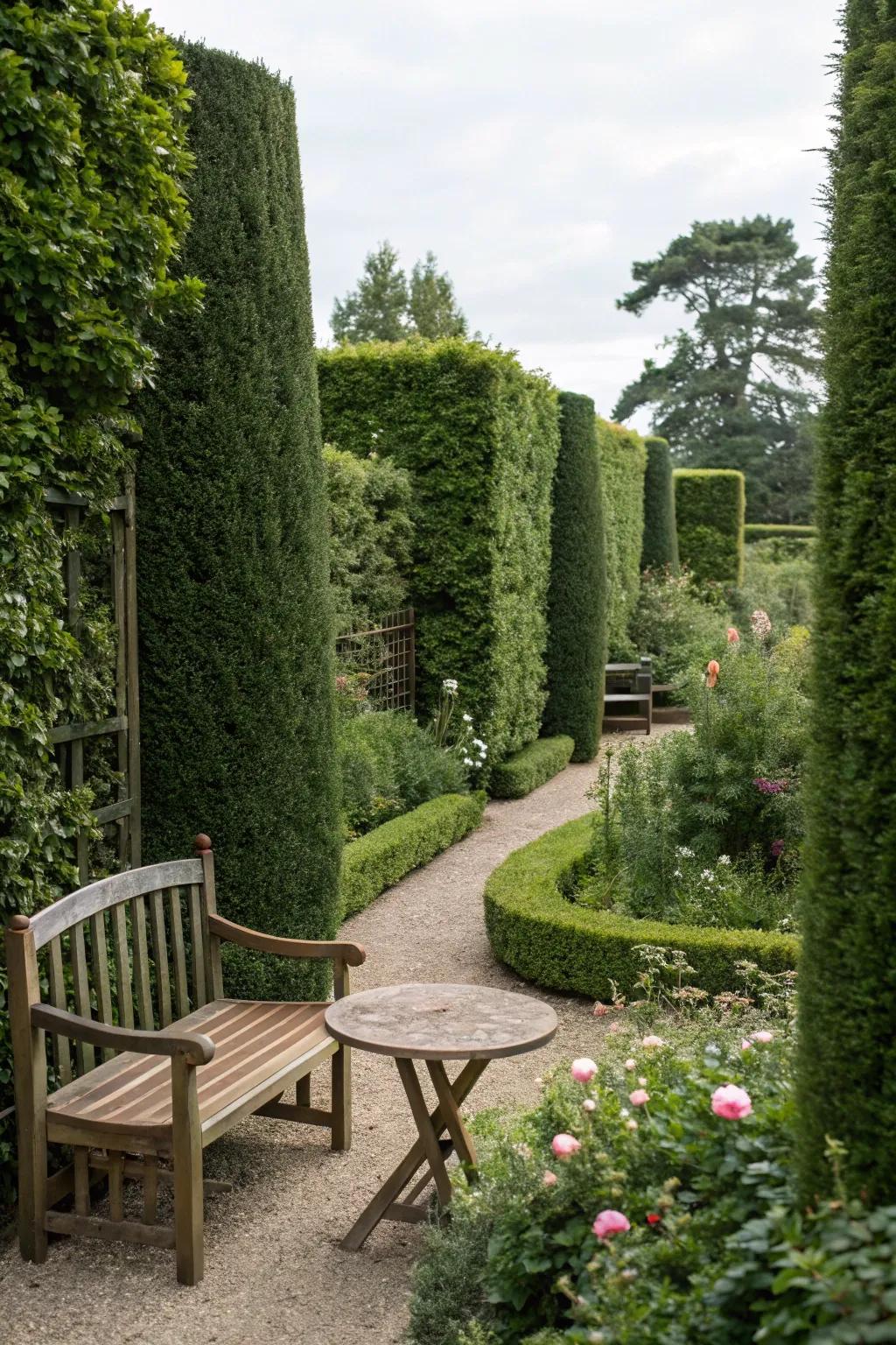 Hedges provide privacy and a cozy retreat within your garden.