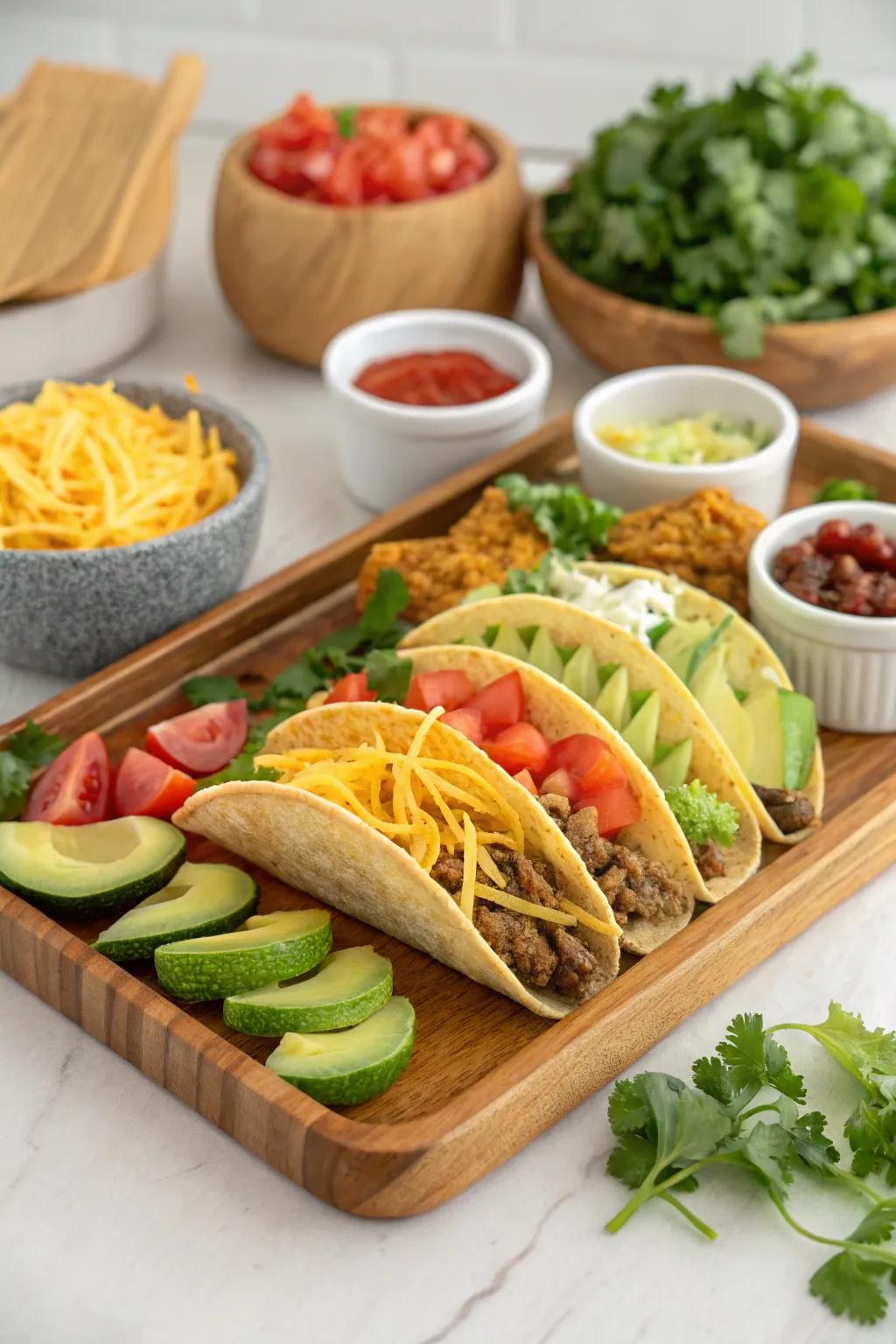 A colorful taco tray that invites creative culinary exploration.