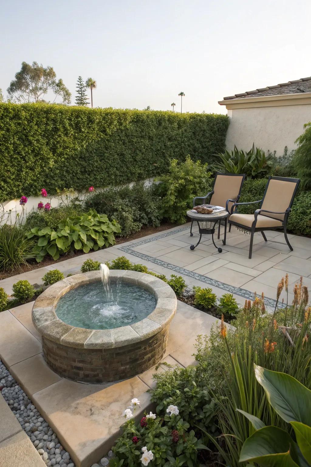 A tranquil water feature adding calm to the patio.