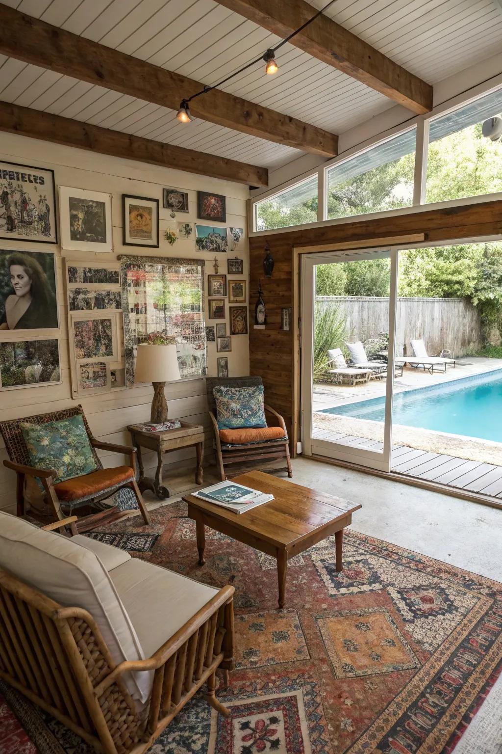 Blend old and new with vintage-inspired pool house decor