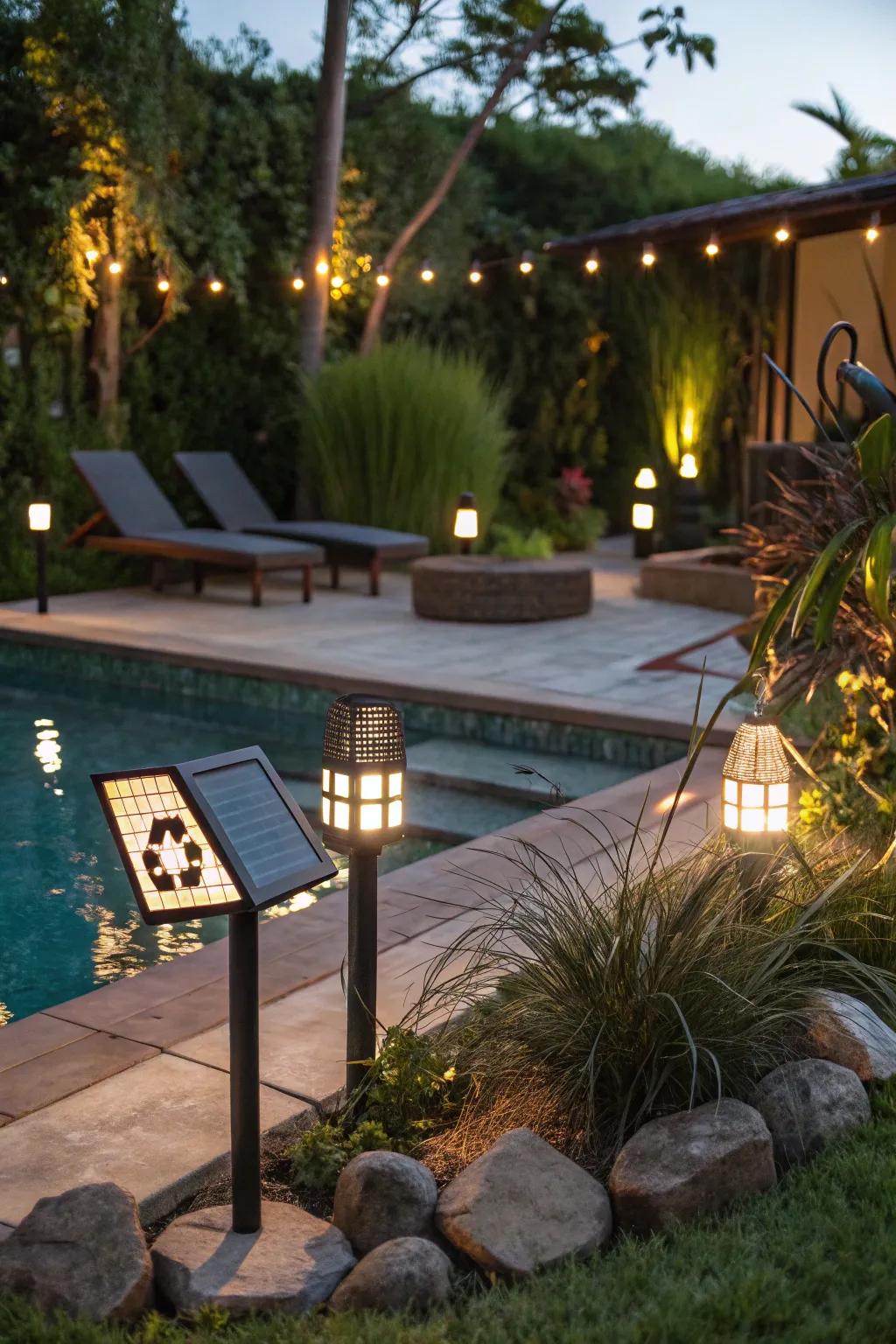 Go green with solar lights that add a gentle glow to your evenings.