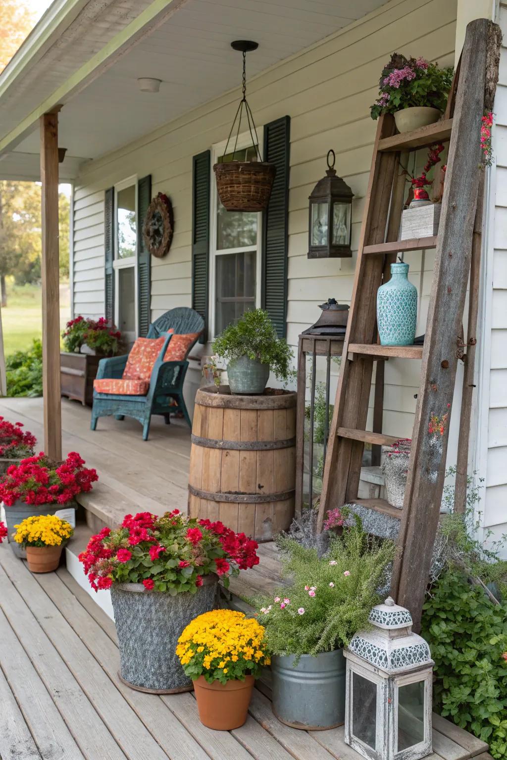 A fusion of textures with a mixed-material porch leaner.