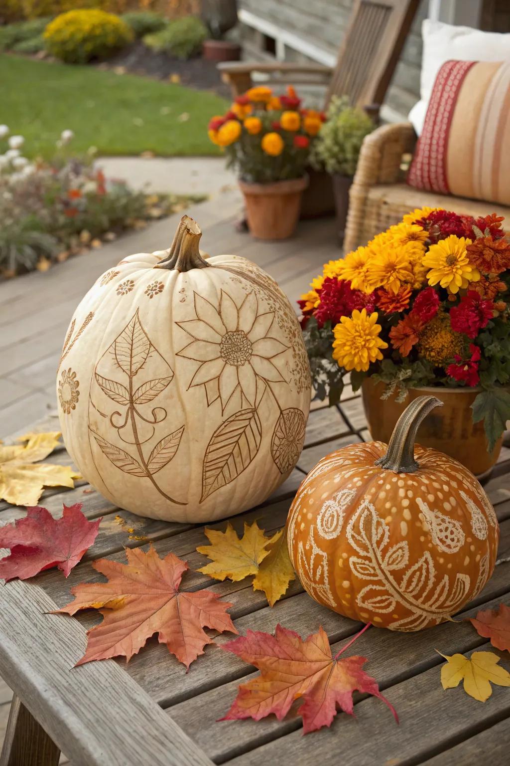 Celebrate autumn with elegant botanical pumpkin designs.