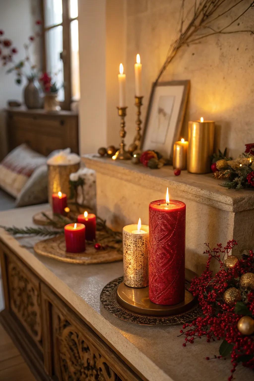 Candlelit ambiance adds warmth and romance to the party.