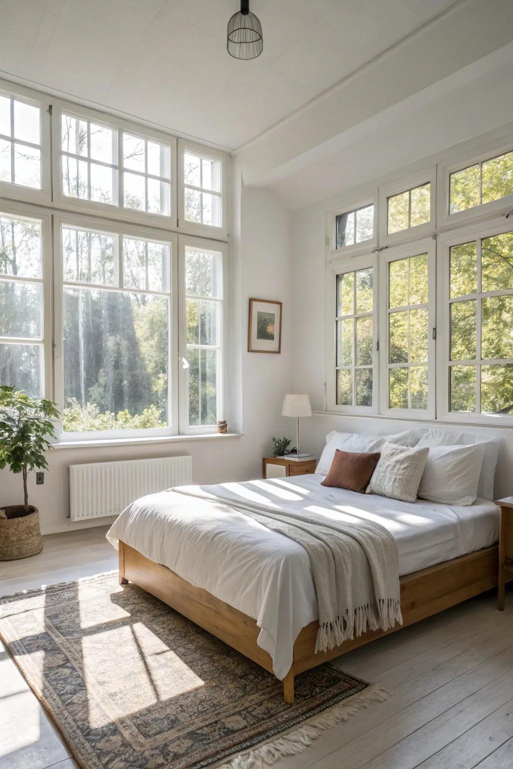 Open spaces with natural light create a serene and airy bedroom.