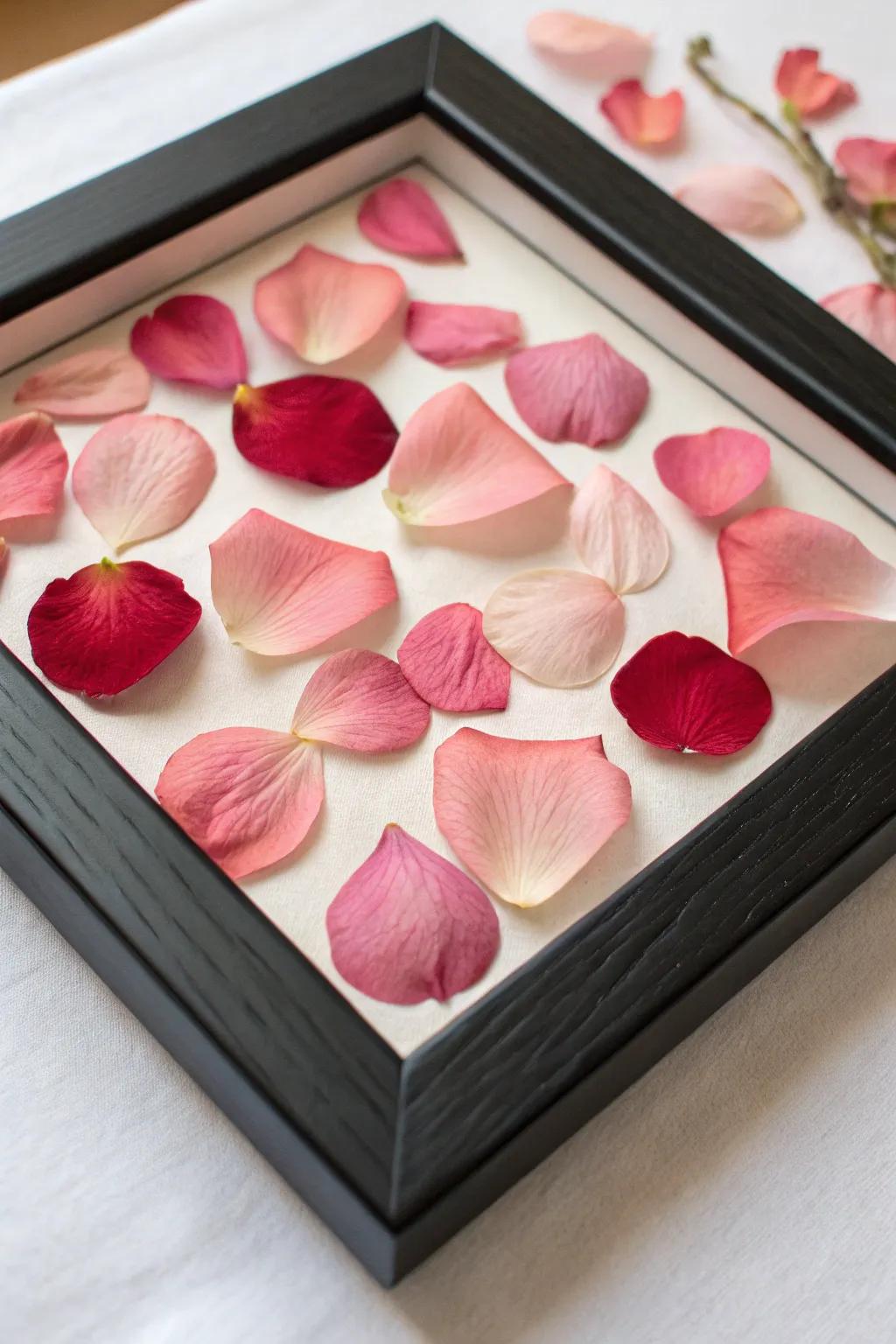 A framed keepsake of pressed rose petals