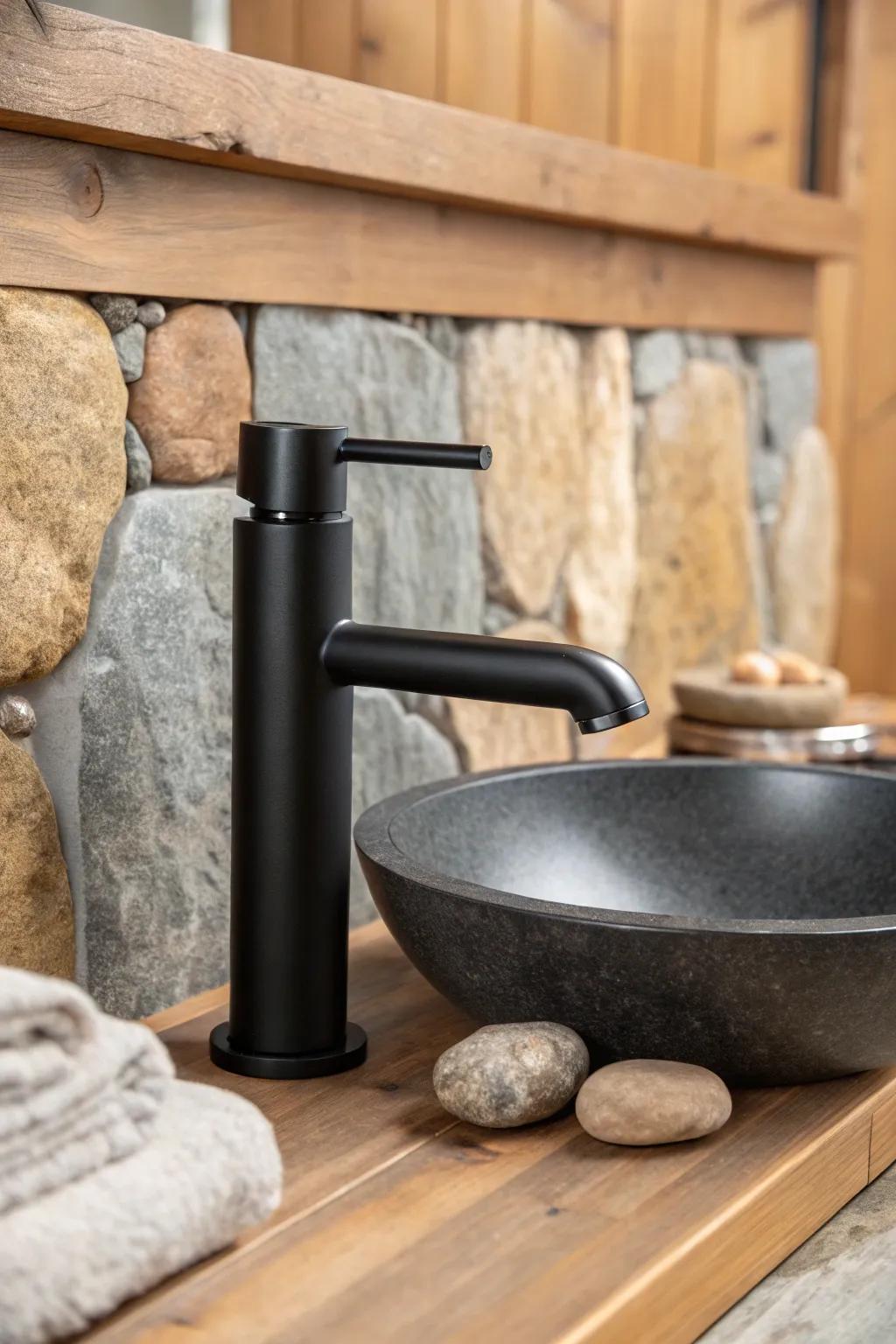 Matte black faucets offer a contemporary rustic vibe.