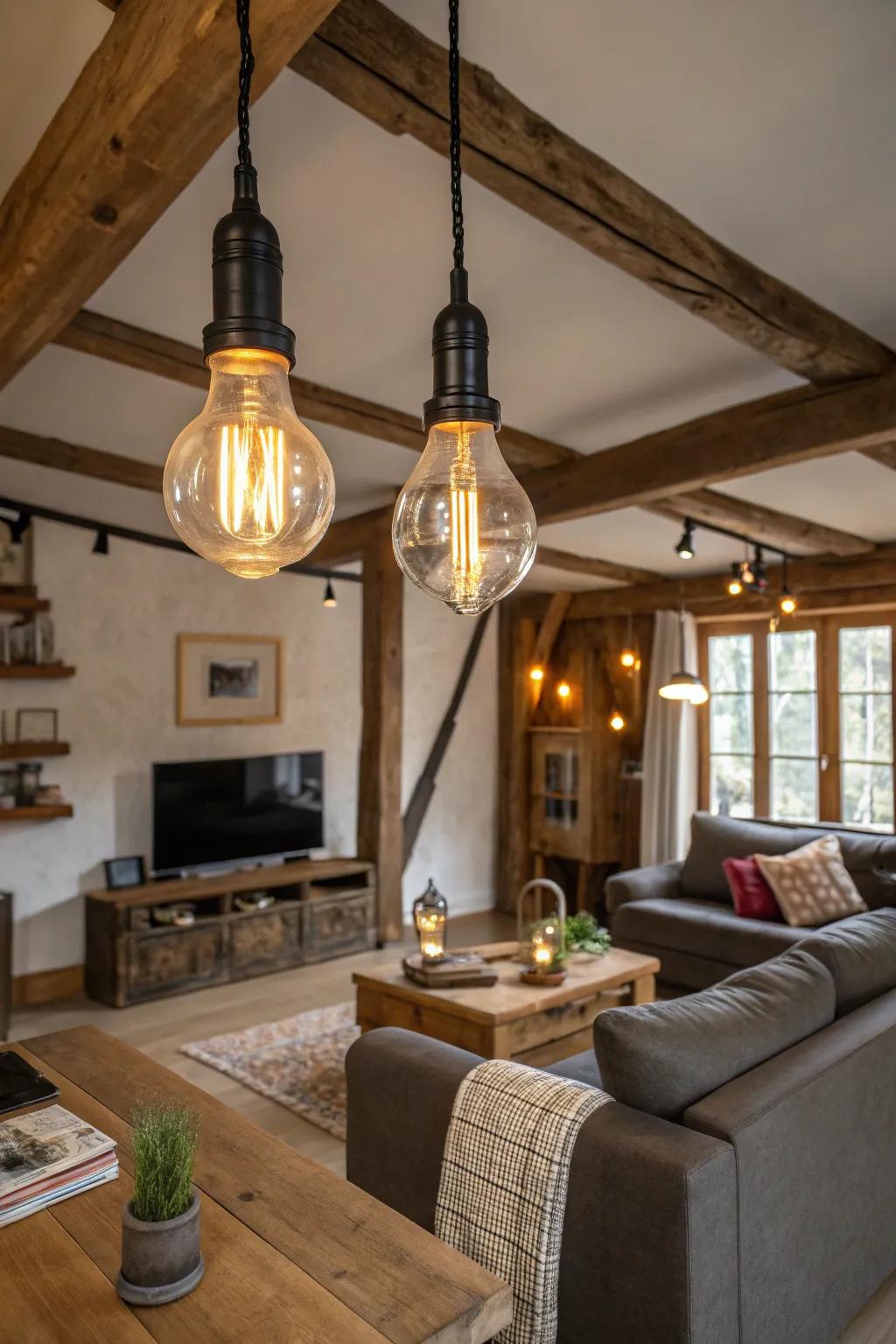 Vintage bulbs in modern fixtures blend old-world charm with contemporary style.