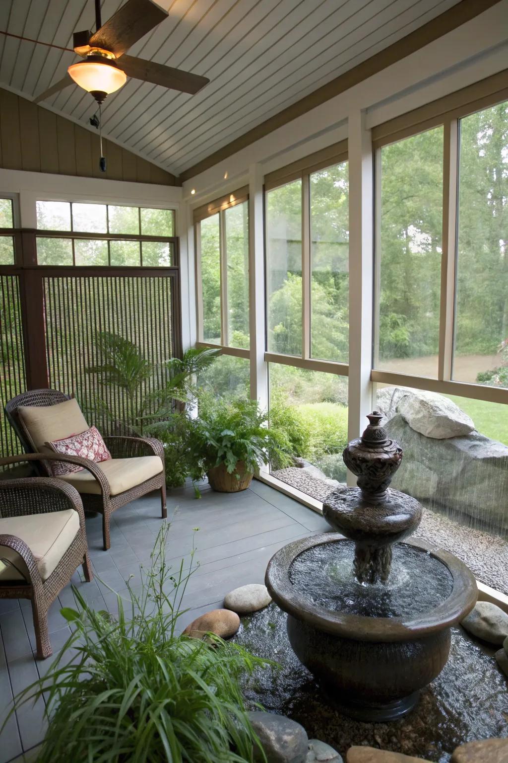 A Zen-inspired porch offers tranquility and peace.