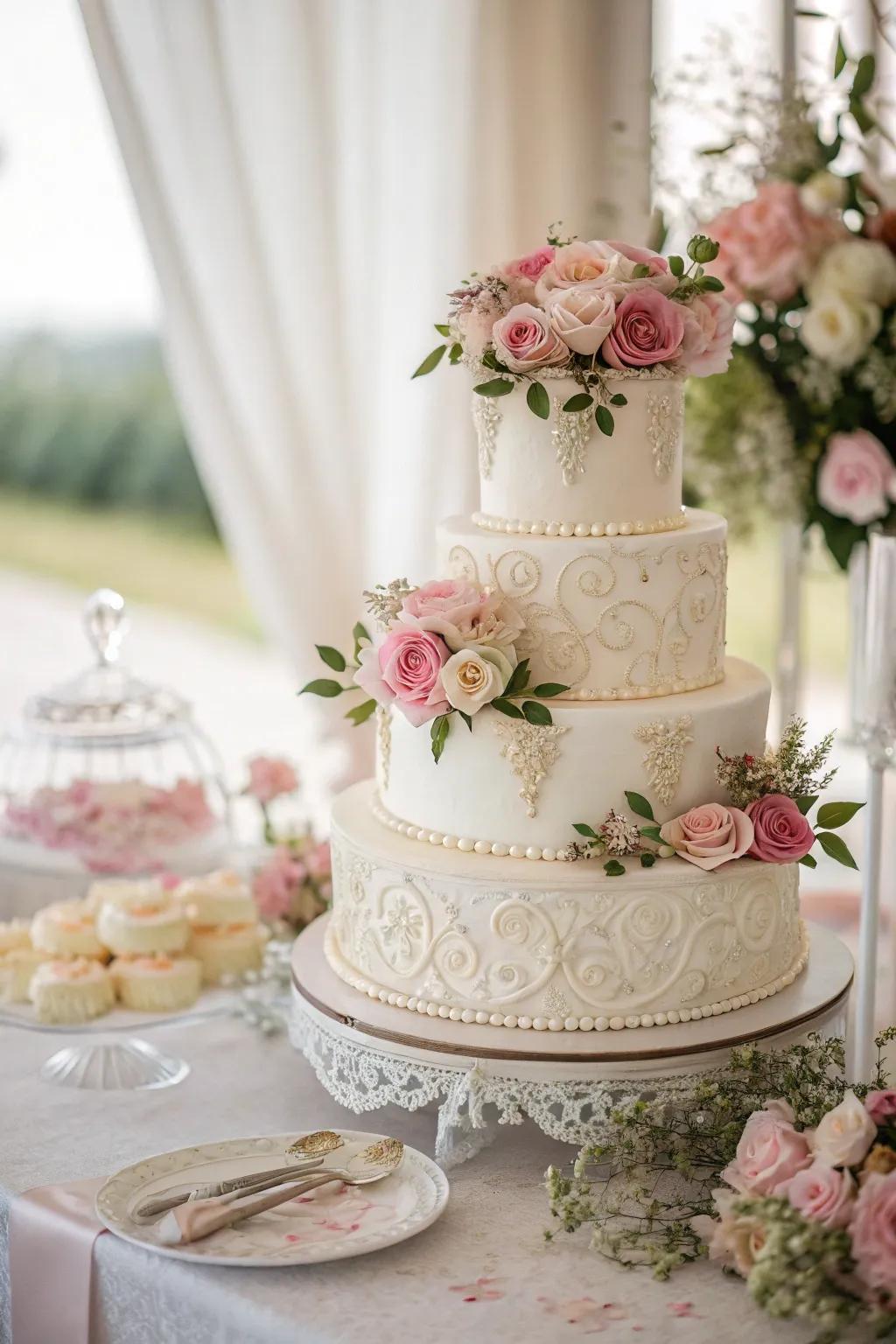 Romantic floral touches on a simple cake.