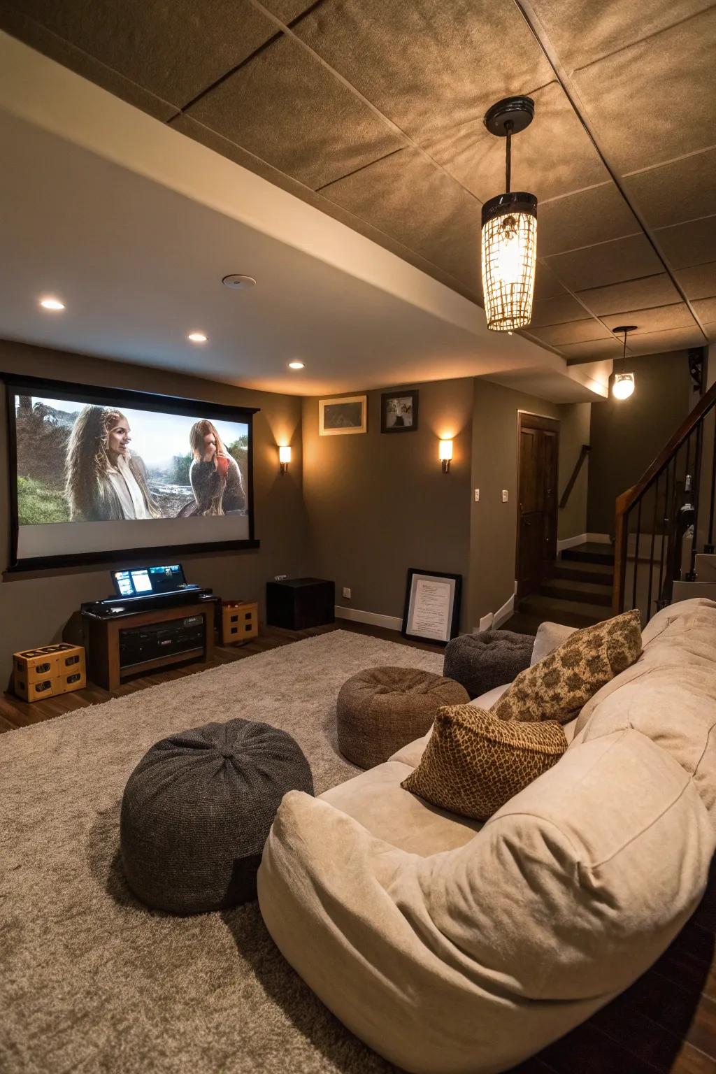 A home theater setup creates an entertainment oasis.