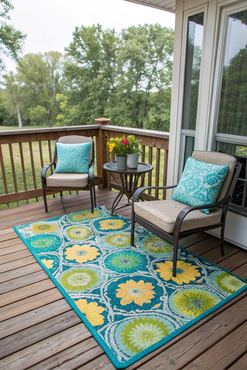 A decorative rug adds warmth and personality to your deck.