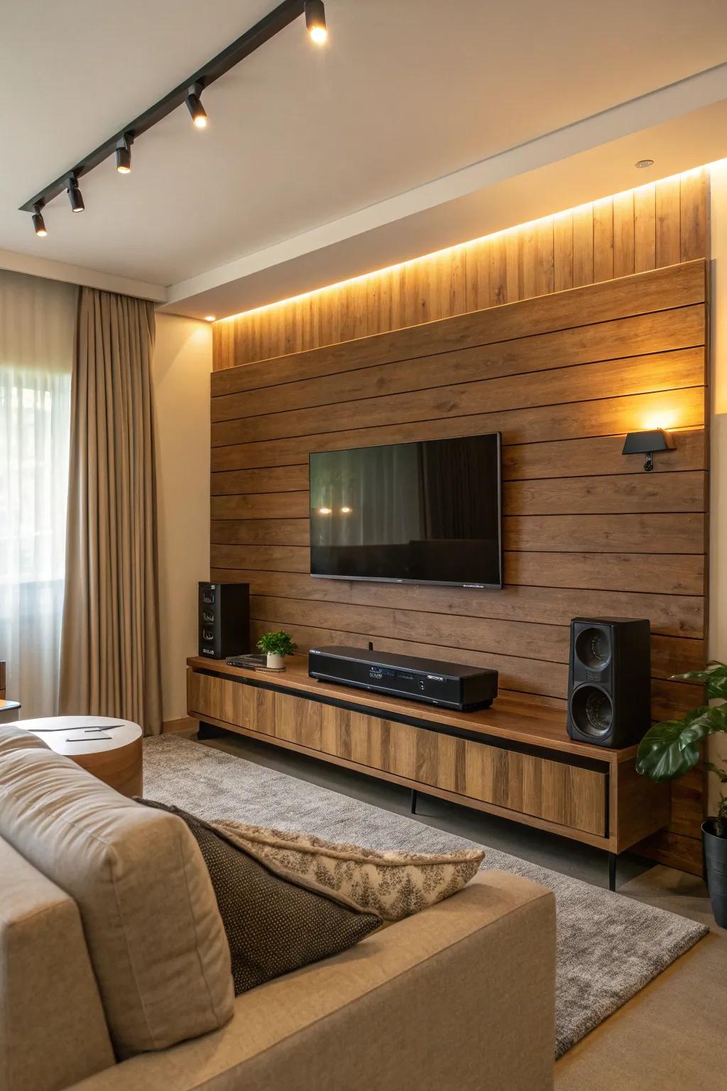 Soundbar cleverly integrated into a wooden interior design