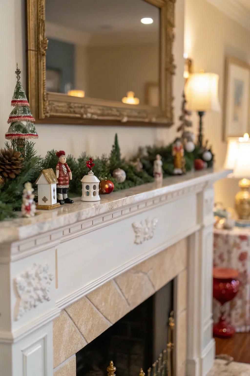 Decorative accents bring unique flair to the mantel.