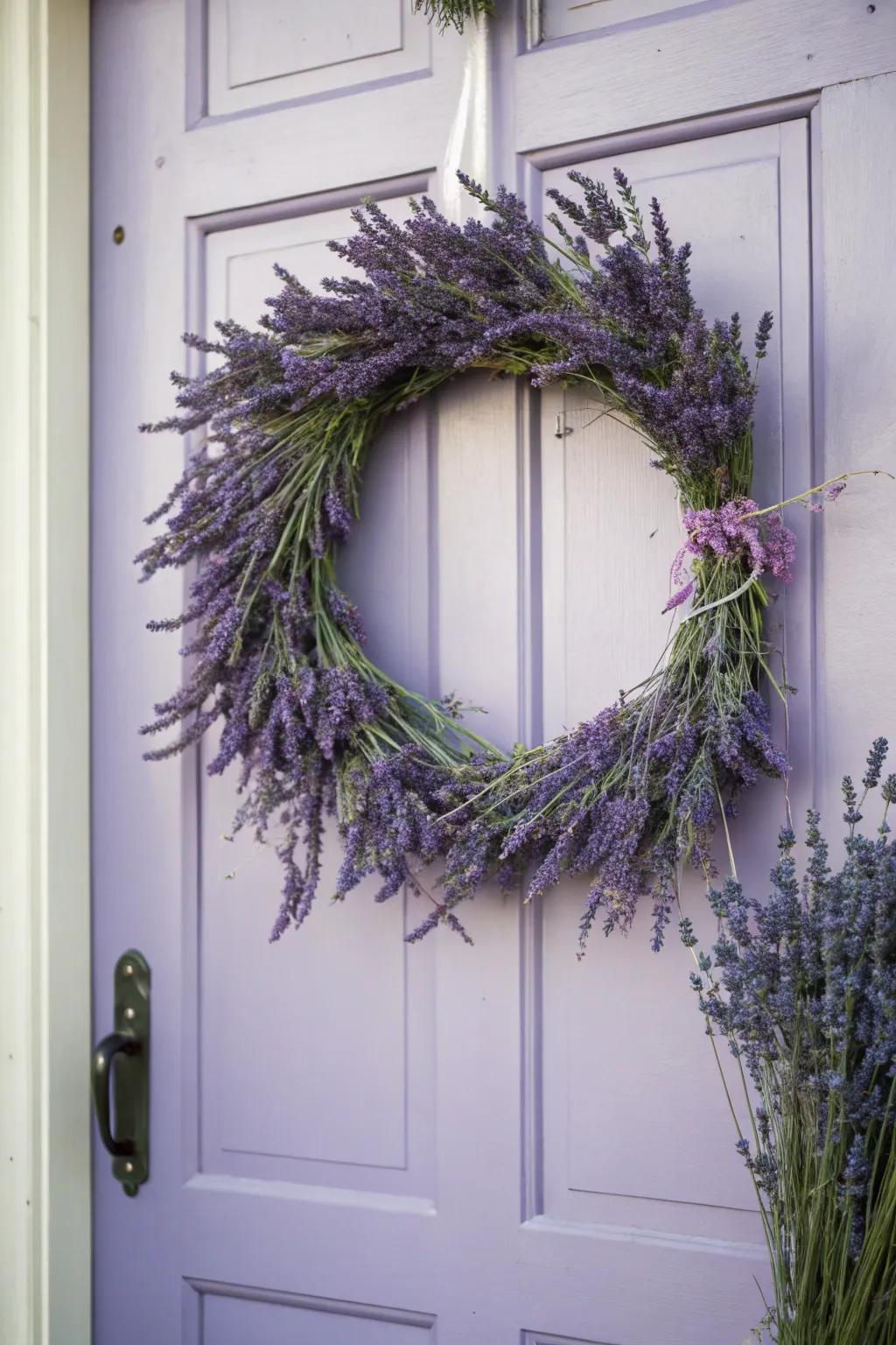 A soothing lavender wreath that exudes serenity.