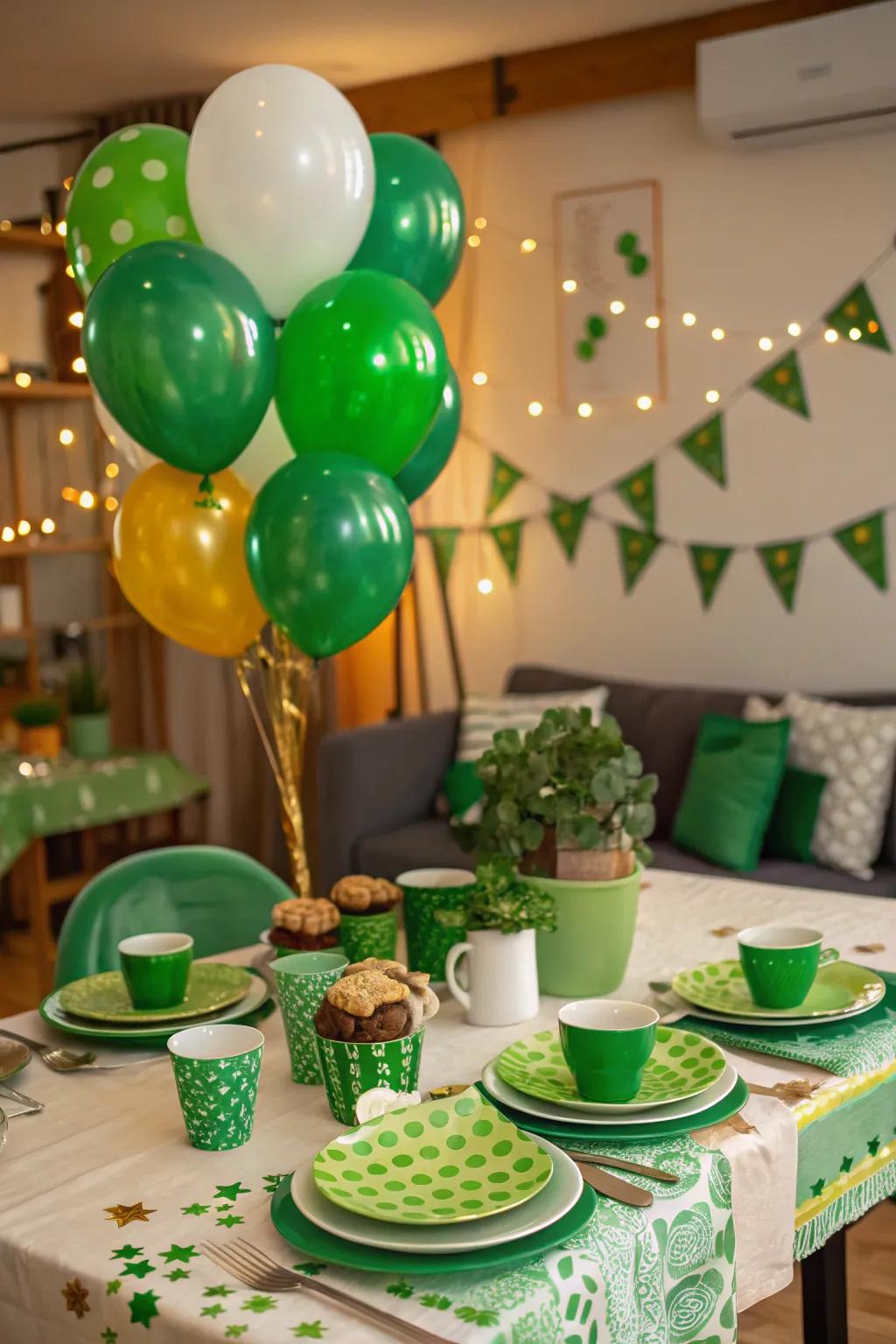 A charming tea party setup perfect for St. Patrick's Day.