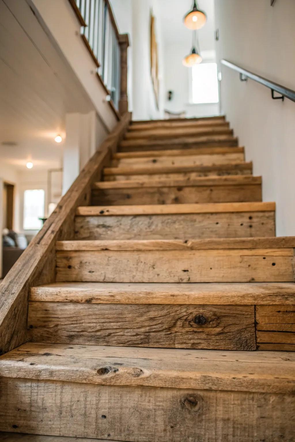 Reclaimed wood treads add rustic charm and character.