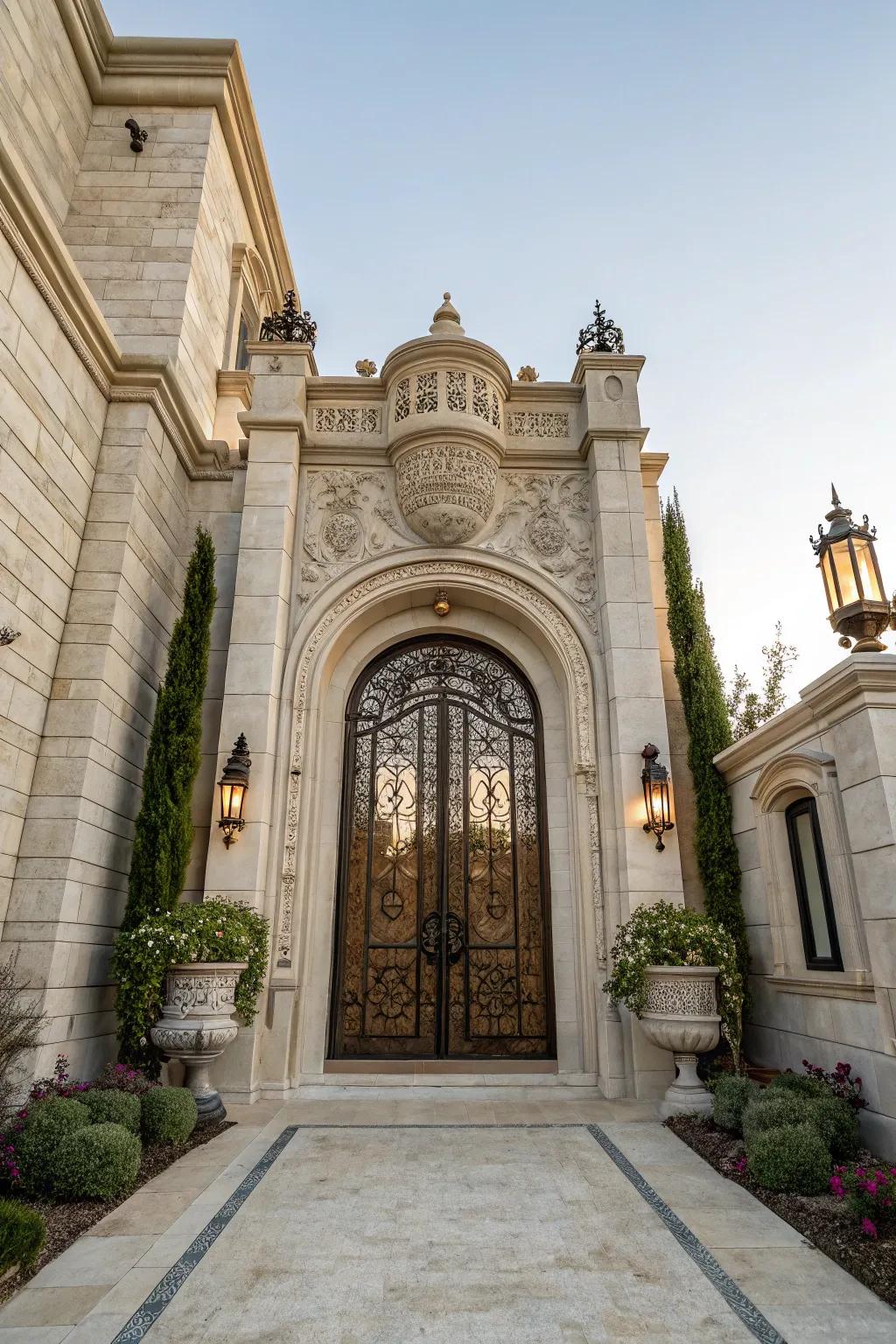 Tall stone structures make a grand entrance.