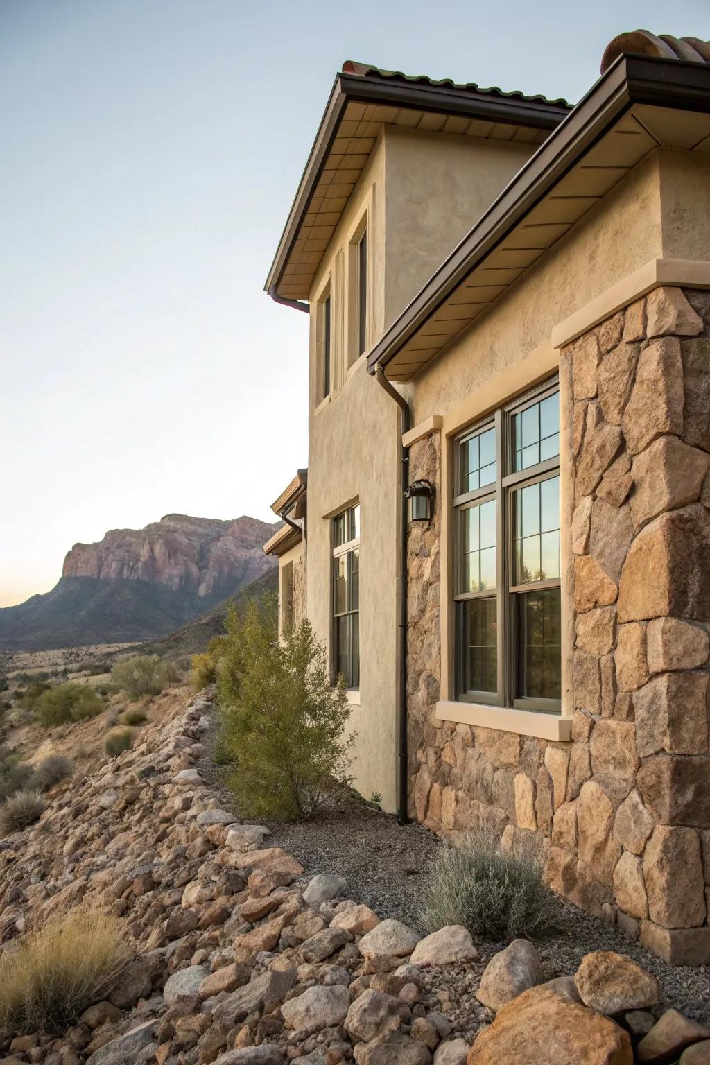 Stone-look trims add a timeless appeal to this natural setting.