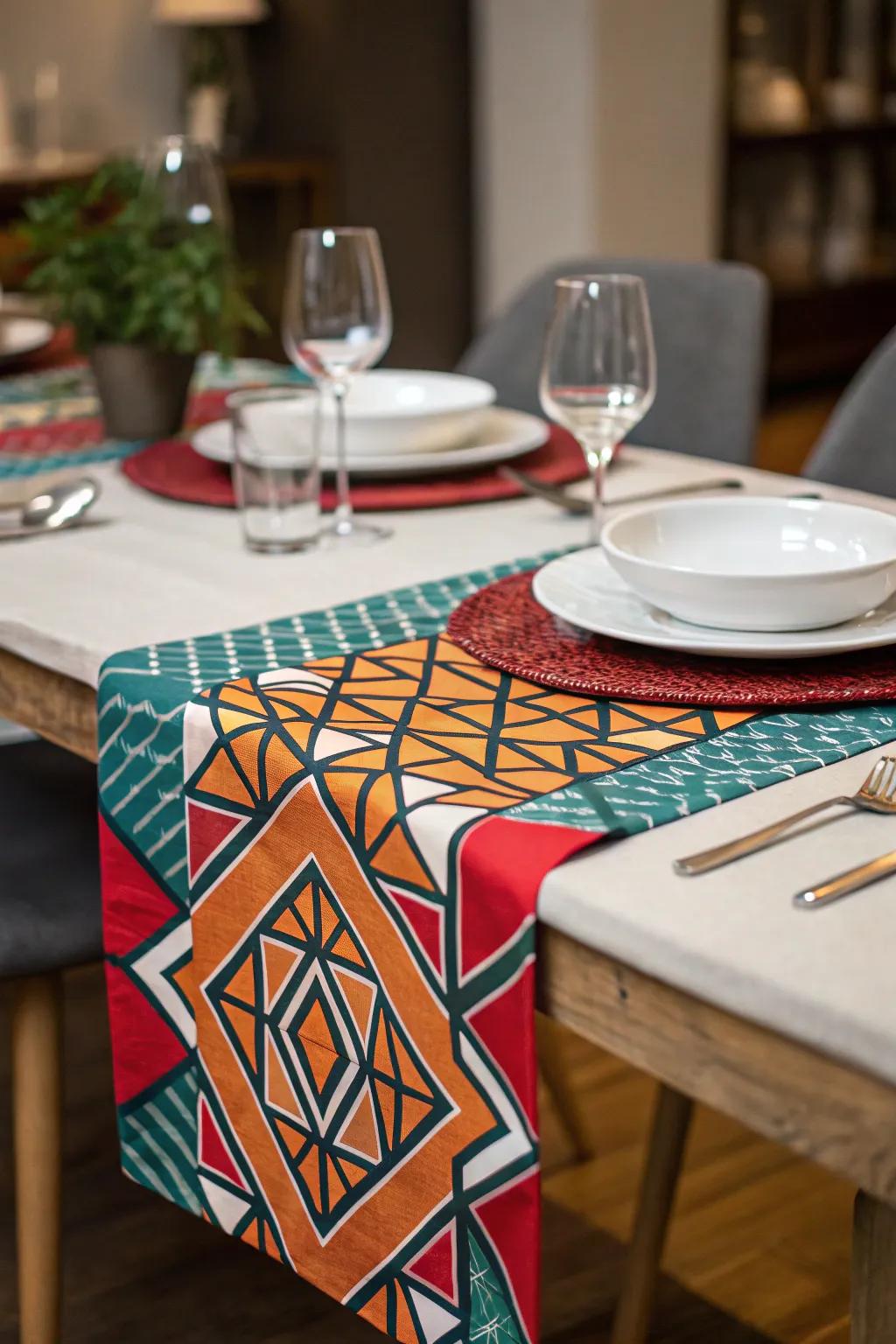 Geometric-patterned table runner for a striking modern look.