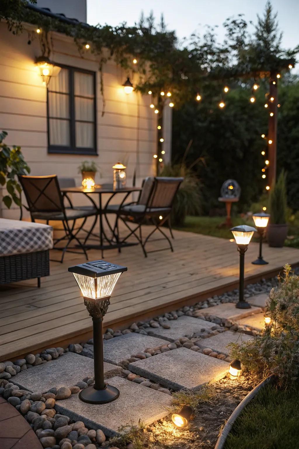 Solar lights provide sustainable illumination for terraces.