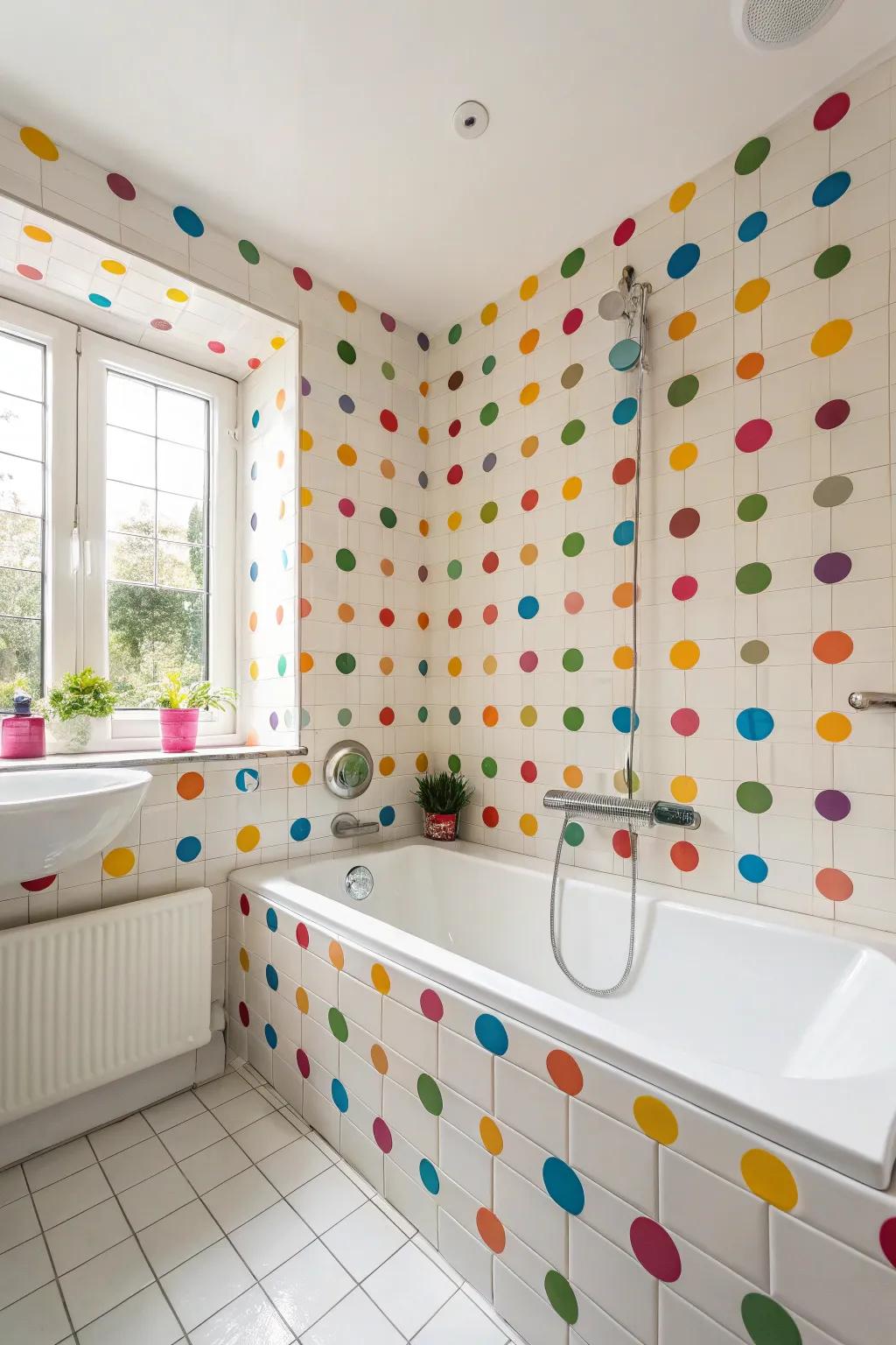 Polka dot tiles bring a playful and whimsical vibe to your bathtub area.