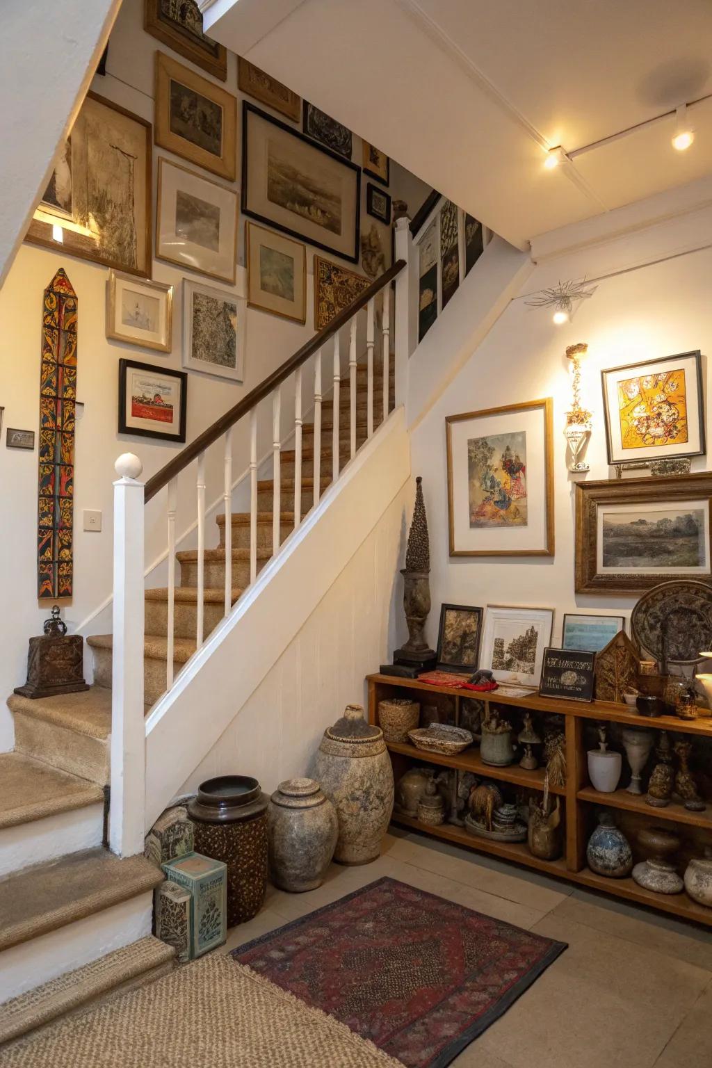 Transform under stairs space into a personal art gallery.