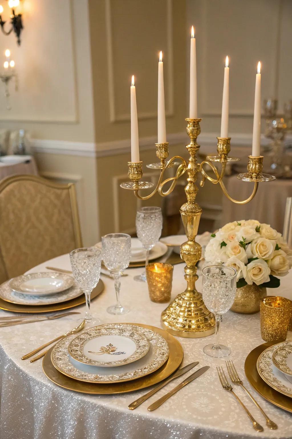 Gold accents add a touch of luxury to the table.