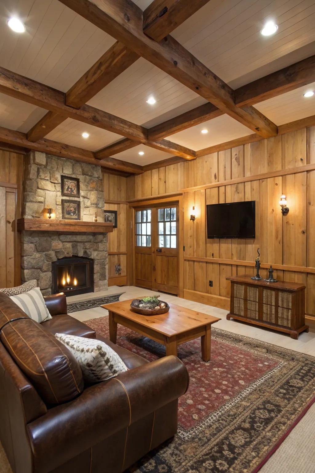 Architectural features like exposed beams add depth and interest.