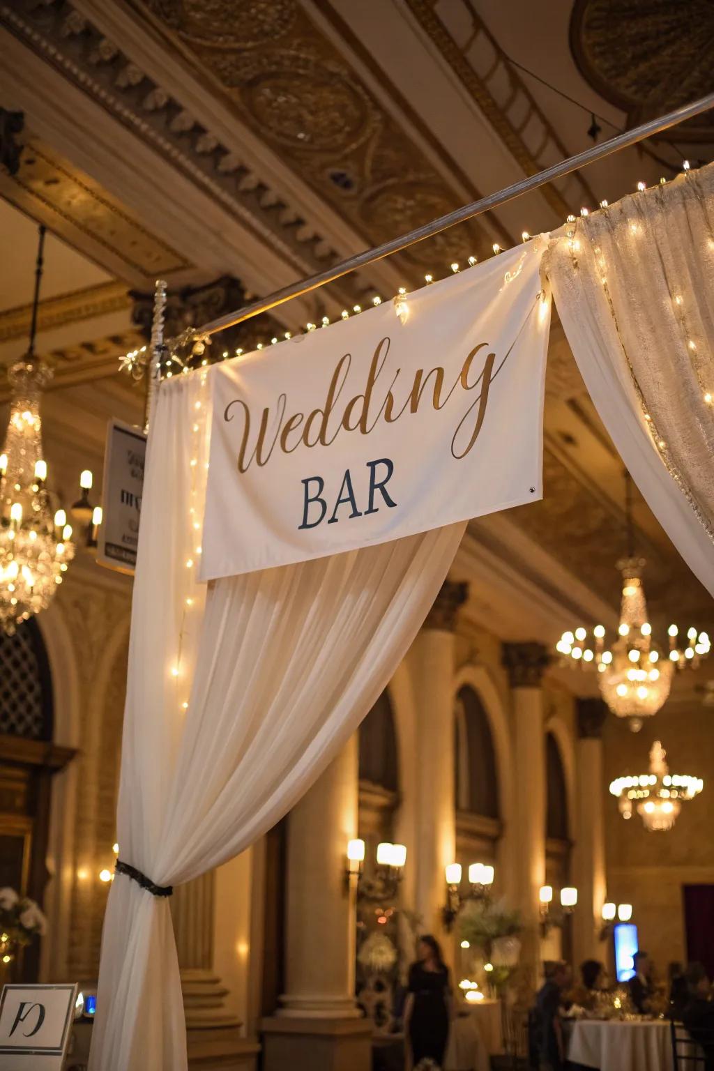 A luxurious suspended fabric banner bar sign.