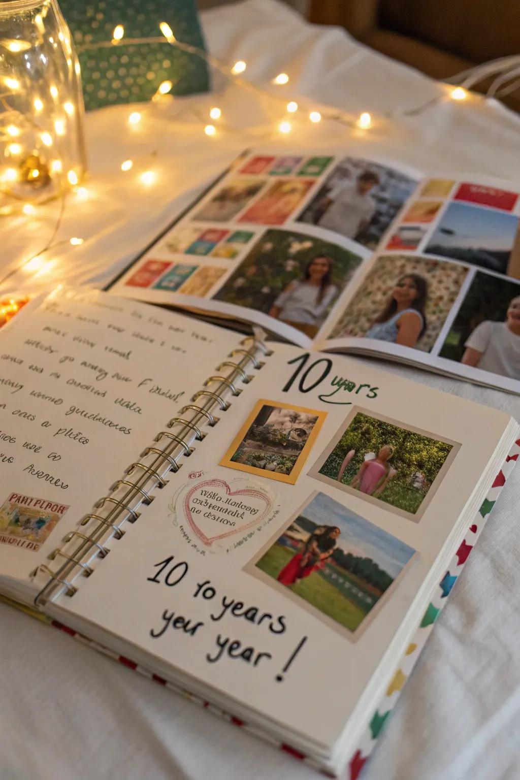 A scrapbook capturing a decade of shared moments.