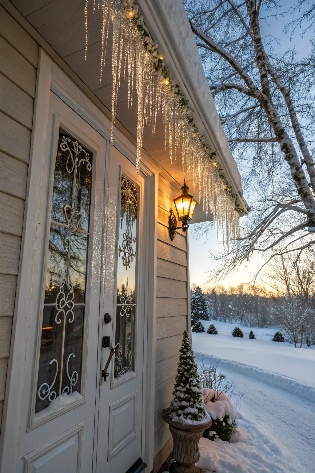 Faux icicles add a touch of elegance and sparkle.