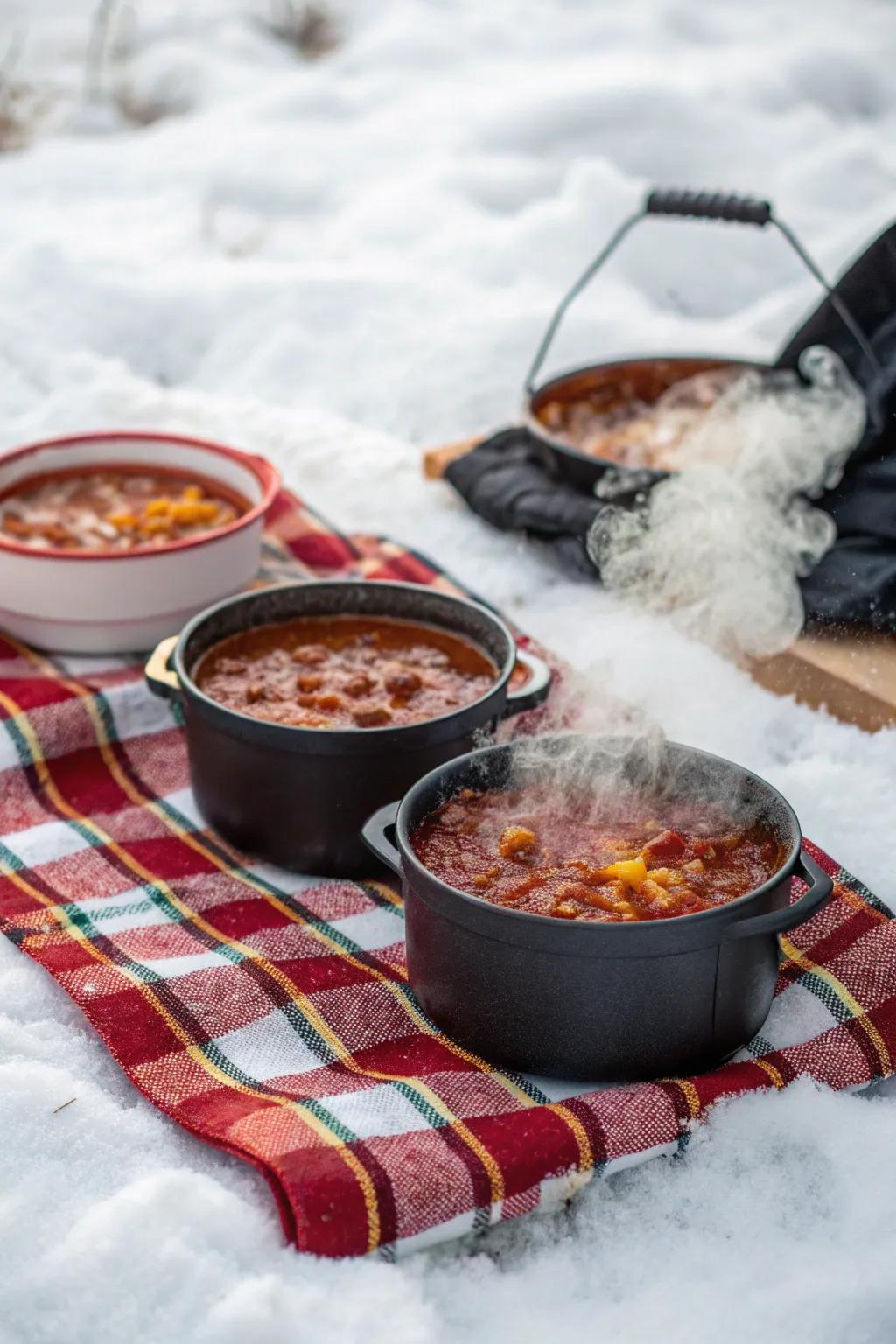 Hearty chili is a warm, satisfying picnic dish.