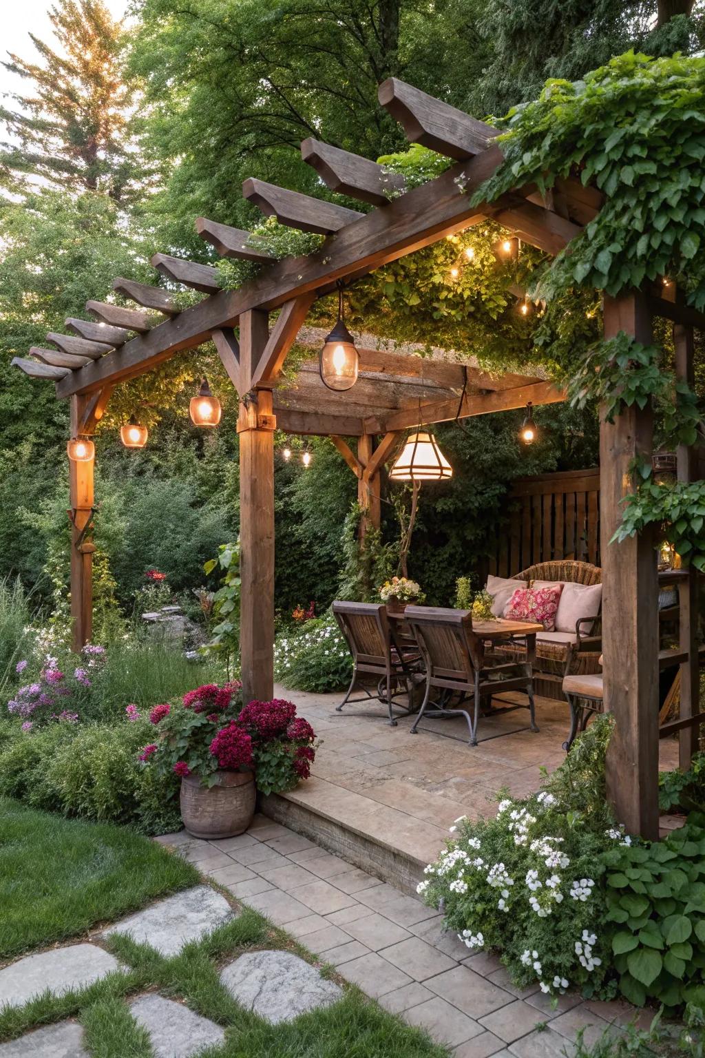 Create a shaded retreat with a wooden pergola.