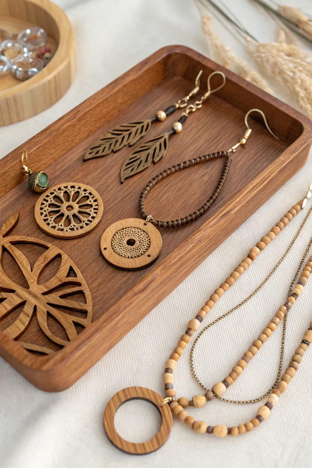 Adorn yourself with the natural elegance of wooden jewelry.